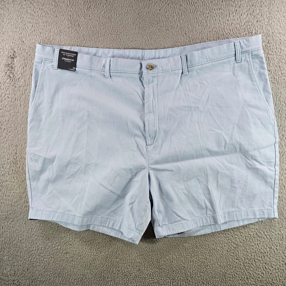 Roundtree & Yorke Mens 50x7 Light Blue Straight Fit‎ Flat Front Cloud Shorts NWT
